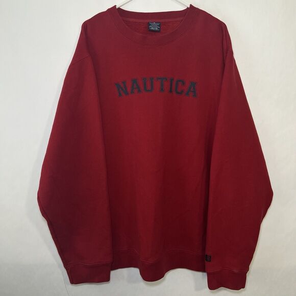 Nautica Jeans Company Crewneck Sweatshirt Mens Size XXL 2XL Red Navy Spellout - Picture 1 of 11